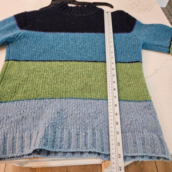 J. Crew Shetland Wool Colorblock Turtleneck Sweater Small Heather Green Blue - Picture 6 of 6